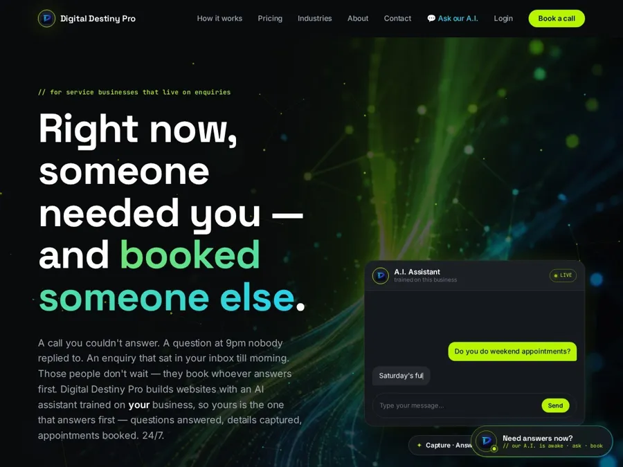 Digital Destiny Pro website — AI websites, bookings and conversational AI for service businesses